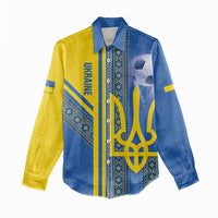 Custom Ukraine Football Women Casual Shirt Go Blue And Yellow Folk Pattern