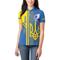 Custom Ukraine Football Women Polo Shirt Go Blue And Yellow Folk Pattern