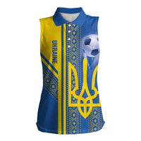 Custom Ukraine Football Women Sleeveless Polo Shirt Go Blue And Yellow Folk Pattern