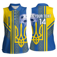 Custom Ukraine Football Women Sleeveless Polo Shirt Go Blue And Yellow Folk Pattern