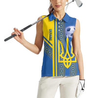 Custom Ukraine Football Women Sleeveless Polo Shirt Go Blue And Yellow Folk Pattern