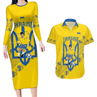 Personalised Ukraine Football Couples Matching Long Sleeve Bodycon Dress and Hawaiian Shirt Glory to Ukrainian