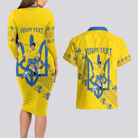 Personalised Ukraine Football Couples Matching Long Sleeve Bodycon Dress and Hawaiian Shirt Glory to Ukrainian