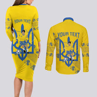 Personalised Ukraine Football Couples Matching Long Sleeve Bodycon Dress and Long Sleeve Button Shirt Glory to Ukrainian