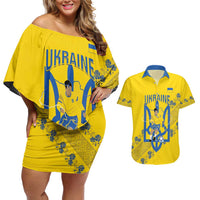 Personalised Ukraine Football Couples Matching Off Shoulder Short Dress and Hawaiian Shirt Glory to Ukrainian