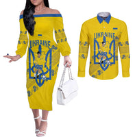 Personalised Ukraine Football Couples Matching Off The Shoulder Long Sleeve Dress and Long Sleeve Button Shirt Glory to Ukrainian