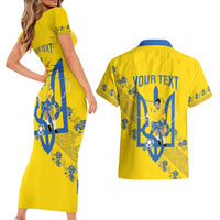 Personalised Ukraine Football Couples Matching Short Sleeve Bodycon Dress and Hawaiian Shirt Glory to Ukrainian