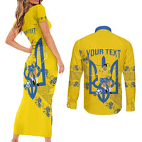 Personalised Ukraine Football Couples Matching Short Sleeve Bodycon Dress and Long Sleeve Button Shirt Glory to Ukrainian