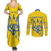 Personalised Ukraine Football Couples Matching Summer Maxi Dress and Long Sleeve Button Shirt Glory to Ukrainian