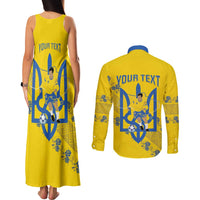 Personalised Ukraine Football Couples Matching Tank Maxi Dress and Long Sleeve Button Shirt Glory to Ukrainian
