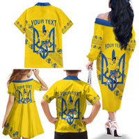 Personalised Ukraine Football Family Matching Off The Shoulder Long Sleeve Dress and Hawaiian Shirt Glory to Ukrainian