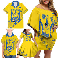Personalised Ukraine Football Family Matching Off Shoulder Short Dress and Hawaiian Shirt Glory to Ukrainian