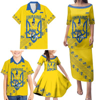 Personalised Ukraine Football Family Matching Puletasi and Hawaiian Shirt Glory to Ukrainian