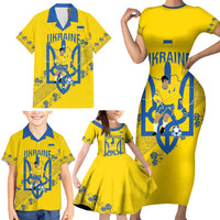 Personalised Ukraine Football Family Matching Short Sleeve Bodycon Dress and Hawaiian Shirt Glory to Ukrainian