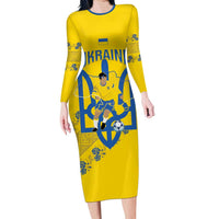 Personalised Ukraine Football Long Sleeve Bodycon Dress Glory to Ukrainian