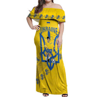 Personalised Ukraine Football Off Shoulder Maxi Dress Glory to Ukrainian