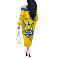 Personalised Ukraine Football Off The Shoulder Long Sleeve Dress Glory to Ukrainian