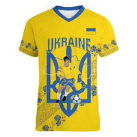 Personalised Ukraine Football Women V-Neck T-Shirt Glory to Ukrainian