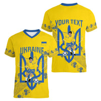 Personalised Ukraine Football Women V-Neck T-Shirt Glory to Ukrainian