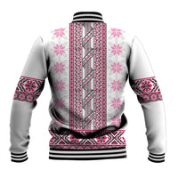 Ukraine Baseball Jacket Traditional Braided Rope Belt Pink Folk Pattern