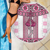 Ukraine Beach Blanket Traditional Braided Rope Belt Pink Folk Pattern