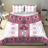 Ukraine Bedding Set Traditional Braided Rope Belt Pink Folk Pattern