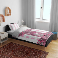 Ukraine Bedding Set Traditional Braided Rope Belt Pink Folk Pattern