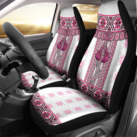Ukraine Car Seat Cover Traditional Braided Rope Belt Pink Folk Pattern