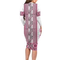 Ukraine Family Matching Long Sleeve Bodycon Dress and Hawaiian Shirt Traditional Braided Rope Belt Pink Folk Pattern