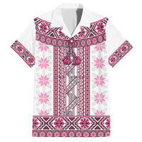 Ukraine Family Matching Short Sleeve Bodycon Dress and Hawaiian Shirt Traditional Braided Rope Belt Pink Folk Pattern