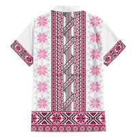 Ukraine Family Matching Short Sleeve Bodycon Dress and Hawaiian Shirt Traditional Braided Rope Belt Pink Folk Pattern
