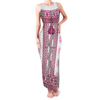 Ukraine Family Matching Tank Maxi Dress and Hawaiian Shirt Traditional Braided Rope Belt Pink Folk Pattern