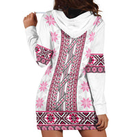 Ukraine Hoodie Dress Traditional Braided Rope Belt Pink Folk Pattern