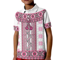 Ukraine Kid Polo Shirt Traditional Braided Rope Belt Pink Folk Pattern