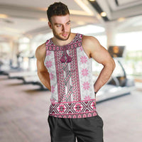 Ukraine Men Tank Top Traditional Braided Rope Belt Pink Folk Pattern