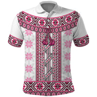 Ukraine Polo Shirt Traditional Braided Rope Belt Pink Folk Pattern