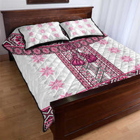 Ukraine Quilt Bed Set Traditional Braided Rope Belt Pink Folk Pattern