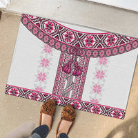 Ukraine Rubber Doormat Traditional Braided Rope Belt Pink Folk Pattern