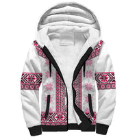 Ukraine Sherpa Hoodie Traditional Braided Rope Belt Pink Folk Pattern