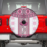 Ukraine Spare Tire Cover Traditional Braided Rope Belt Pink Folk Pattern