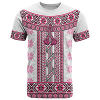Ukraine T Shirt Traditional Braided Rope Belt Pink Folk Pattern