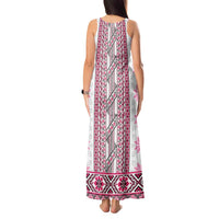 Ukraine Tank Maxi Dress Traditional Braided Rope Belt Pink Folk Pattern