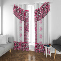 Ukraine Window Curtain Traditional Braided Rope Belt Pink Folk Pattern