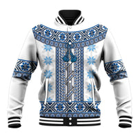 Ukraine Baseball Jacket Traditional Braided Rope Belt Blue Folk Pattern
