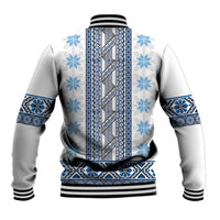 Ukraine Baseball Jacket Traditional Braided Rope Belt Blue Folk Pattern