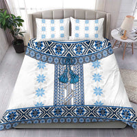 Ukraine Bedding Set Traditional Braided Rope Belt Blue Folk Pattern