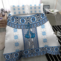Ukraine Bedding Set Traditional Braided Rope Belt Blue Folk Pattern
