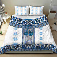Ukraine Bedding Set Traditional Braided Rope Belt Blue Folk Pattern