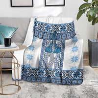 Ukraine Blanket Traditional Braided Rope Belt Blue Folk Pattern