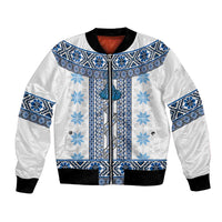Ukraine Bomber Jacket Traditional Braided Rope Belt Blue Folk Pattern